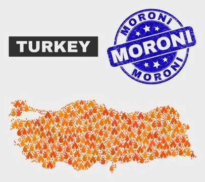 Wildfire Mosaic Turkey Map and Scratched Moroni Stamp Illustrazione stock