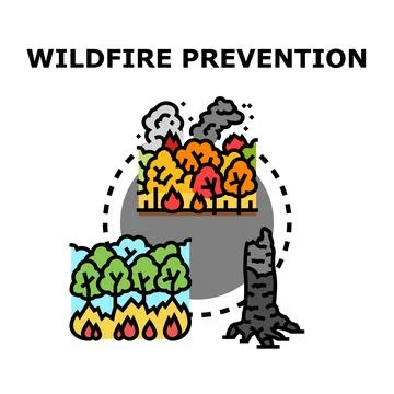 Wildfire prevention concept with forests burning and recovering Stock Illustration