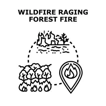 Wildfire raging forest fire global warming concept Stock Illustration