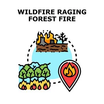 Wildfire raging forest fire global warming concept Stock Illustration