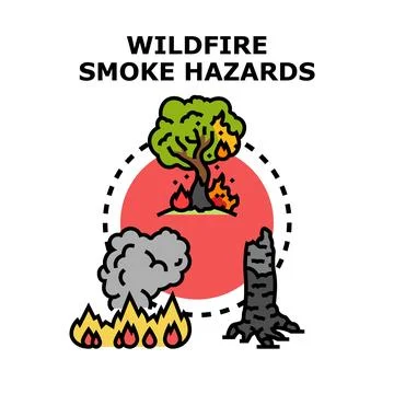 Wildfire smoke hazards impacting forest ecosystem destruction Stock Illustration