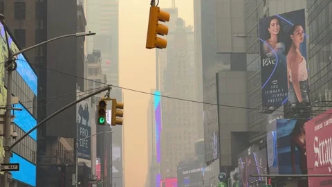 Wildfire Smoke in Manhattan Times Square New York City Stock Video 4K Stock Footage 243224858