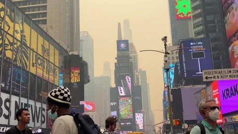 Wildfire Smoke in Manhattan Times Square New York City Stock Video 4K Stock Footage 243224997