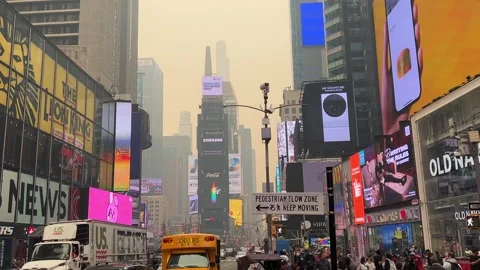Wildfire Smoke in Manhattan Times Square New York City Stock Video 4K Stock Footage 243225016