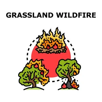 Wildfire types burning trees and grassland environment Stock Illustration