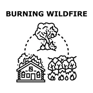 Wildfire vector concept illustrating nature forest and house burning Stock Illustration