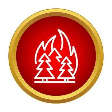 Wildfire warning icon showing burning trees in forest 库存插图