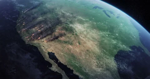 Wildfires in California. Satellite View of Fires Burning in the USA. Stock Footage