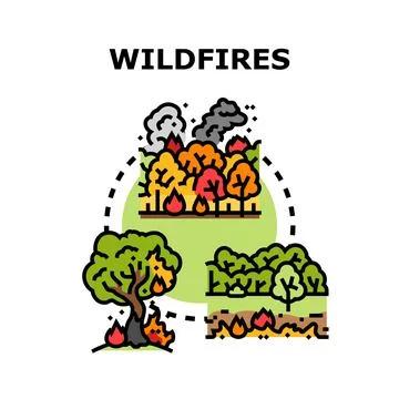Wildfires destroying natural environment causing pollution disaster Stock Illustration
