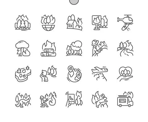 Wildfires. Fireman and fire engine. Danger Illustrazione stock