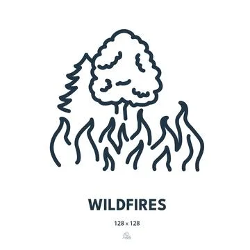 Wildfires Icon. Fire, Flame, Forest. Editable Stroke. Simple Vector Icon Stock Illustration