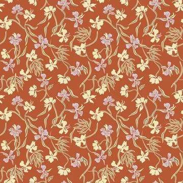 Wildflower botanical textile pattern design in terracotta for fashion and h.. Stock Illustration