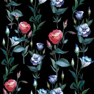 Wildflower Eustoma flower pattern in a watercolor style isolated. Stock Illustration