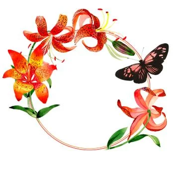 Wildflower leopard lily flower frame in a watercolor style isolated Illustrazione stock