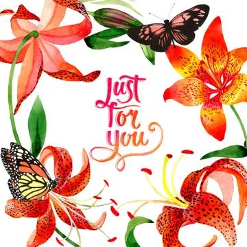Wildflower leopard lily flower frame in a watercolor style isolated Stock Illustration