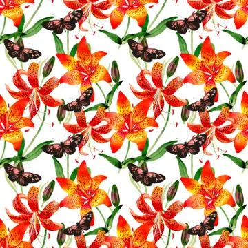 Wildflower leopard lily flower pattern in a watercolor style isolated Stock Illustration