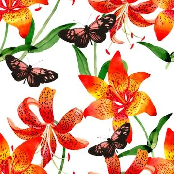Wildflower leopard lily flower pattern in a watercolor style isolated Stock Illustration