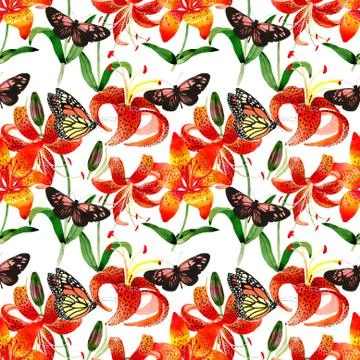 Wildflower leopard lily flower pattern in a watercolor style isolated Stock Illustration