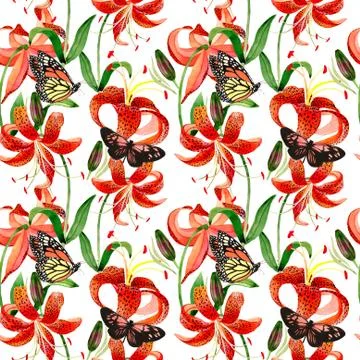 Wildflower leopard lily flower pattern in a watercolor style isolated Stock Illustration