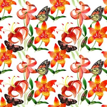 Wildflower leopard lily flower pattern in a watercolor style isolated Stock Illustration