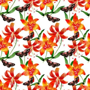 Wildflower leopard lily flower pattern in a watercolor style isolated Stock Illustration