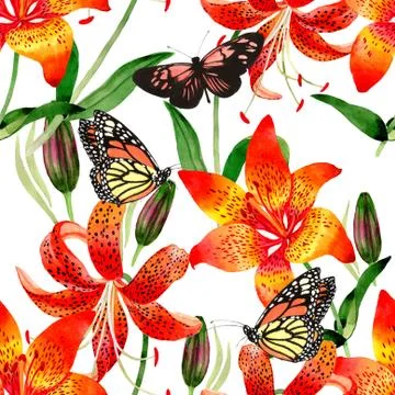 Wildflower leopard lily flower pattern in a watercolor style isolated Stock Illustration