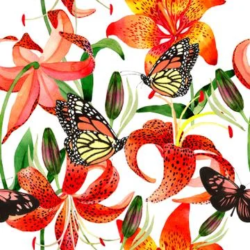 Wildflower leopard lily flower pattern in a watercolor style isolated Stock Illustration