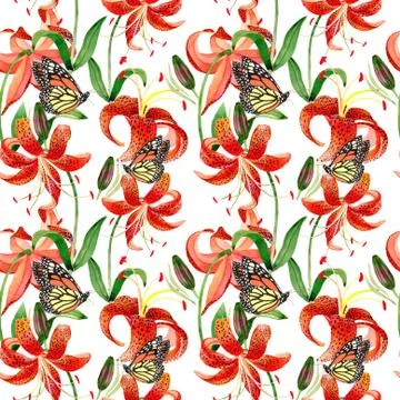 Wildflower leopard lily flower pattern in a watercolor style isolated Stock Illustration