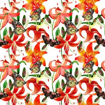Wildflower leopard lily flower pattern in a watercolor style isolated Stock Illustration