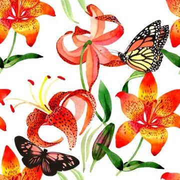 Wildflower leopard lily flower pattern in a watercolor style isolated Stock Illustration