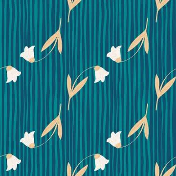 Wildflower seamless pattern with stylized bluebell simple silhouettes. Turquo Stock Illustration