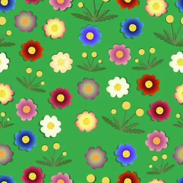 Wildflowers and dandelions, seamless pattern Stock Illustration