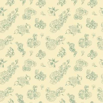 Wildflowers berries seamless pattern Hand drawn vector illustration vintage Stock Illustration