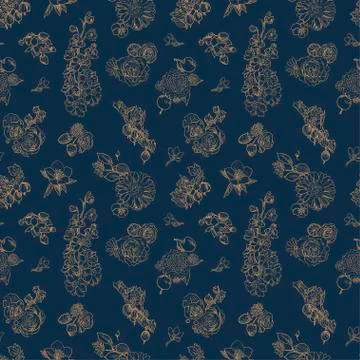 Wildflowers berries seamless pattern Hand drawn vector illustration vintage Stock Illustration
