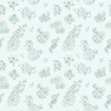 Wildflowers berries seamless pattern Hand drawn vector illustration vintage Stock-Illustration