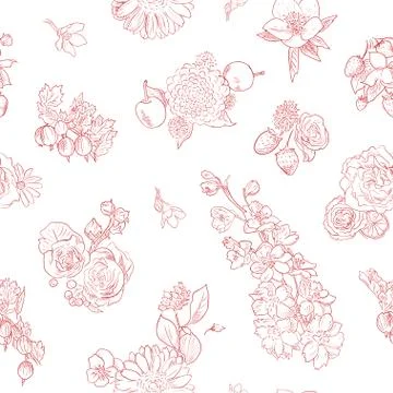 Wildflowers berries seamless pattern Hand drawn vector illustration vintage Stock-Illustration