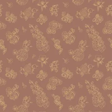 Wildflowers berries seamless pattern Hand drawn vector illustration vintage Stock Illustration