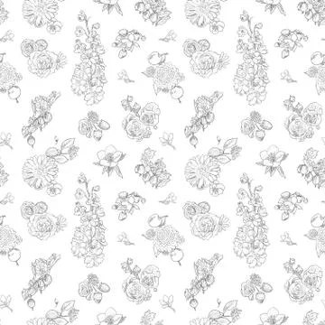 Wildflowers berries seamless pattern Hand drawn vector illustration vintage Stock-Illustration