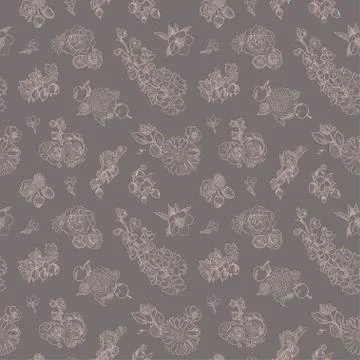 Wildflowers berries seamless pattern Hand drawn vector illustration vintage Stock Illustration
