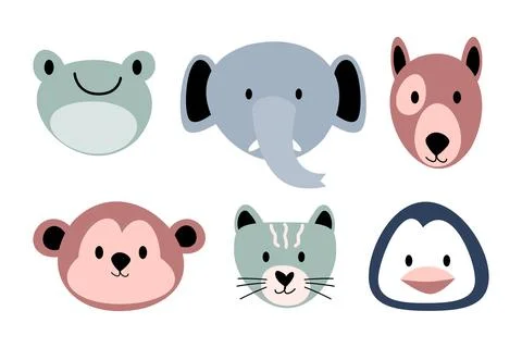 Wildlife animals head . Flat design . Vintage style . Vector illustration . Stock Illustration