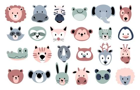 Wildlife animals head . Flat design . Vintage style . Vector illustration . Illustrazione stock