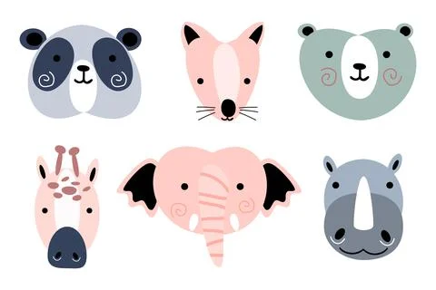 Wildlife animals head . Flat design . Retro style . Vector illustration . Stock Illustration
