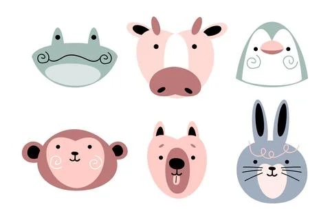 Wildlife animals head . Flat design . Retro style . Vector illustration . Stock Illustration