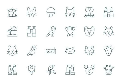 Wildlife Digital Vector Pack containing 24 PIXEL Perfect Thin Line Retina R.. Stock Illustration