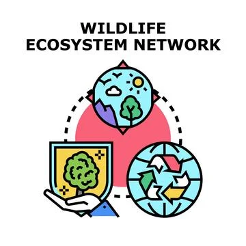 Wildlife ecosystem network maintaining nature protection conservation Illustrazione stock
