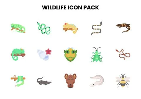 Wildlife Flat Graphics Icons Pack Stock Illustration