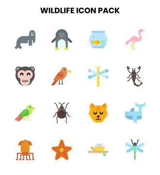 Wildlife Flat Graphics Icons Pack Stock Illustration