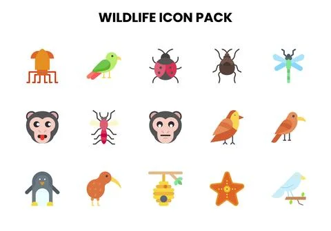 Wildlife Flat Graphics Icons Pack Stock Illustration