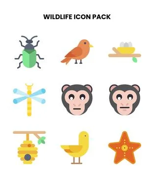 Wildlife Flat Icons Pack Stock Illustration