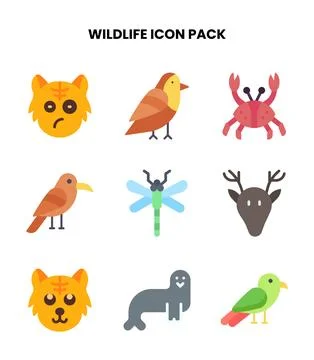 Wildlife Flat Scalable Icons Pack Stock Illustration